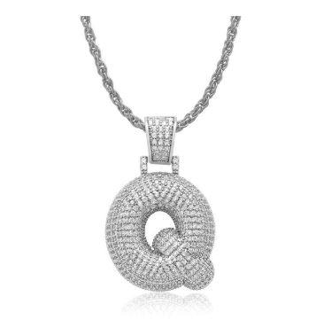 PIPE Rhodium HH Bubble Letter necklace with rhinestone details and a rope chain, showcasing a trendy hip hop style.